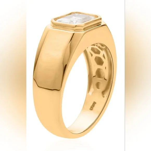 Father's Day Moissanite Men's Ring in Vermeil YG Over Sterling Silver - Picture 5 of 7